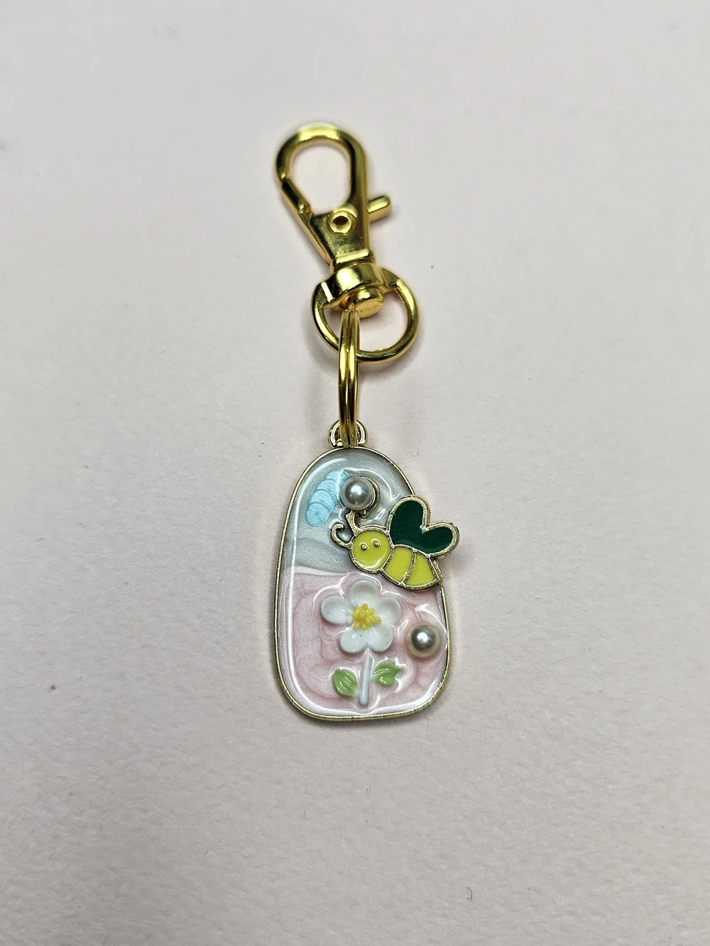 Cute Floral Enamel Keychain Charm - Pastel Pink & Blue